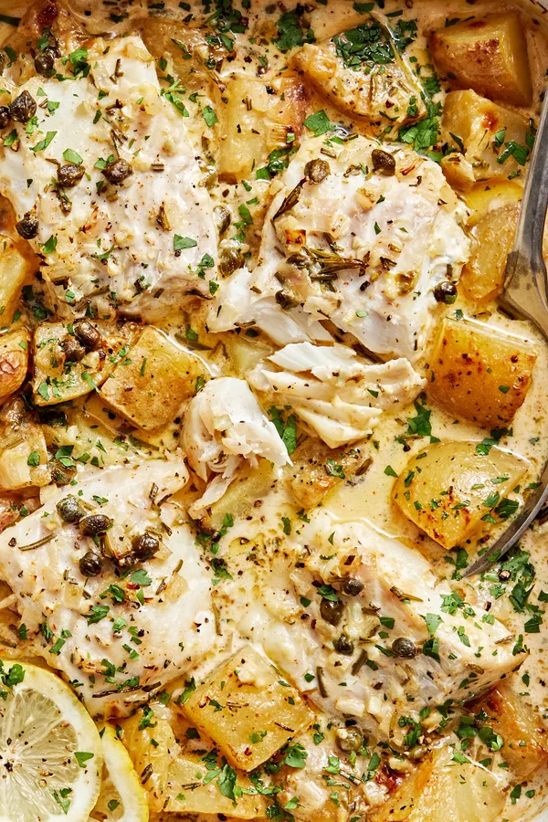 Cod and Potatoes in Rosemary Cream Sauce